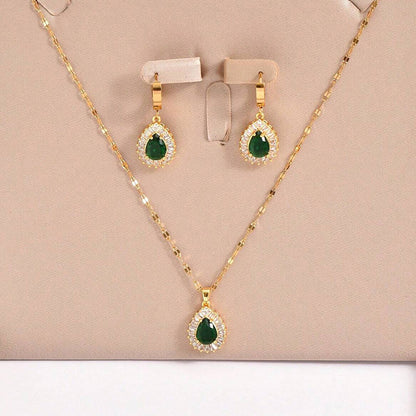 Retro Hong Kong Style Jade White Suit Necklace Earrings All-match Jewelry